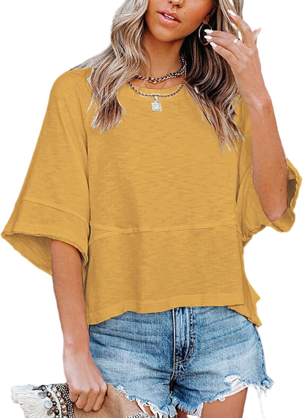 Elena Maglia Donna Estiva – Maniche Pipistrello, Girocollo, Oversize Casual