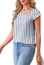 Martina Women's Top – Square Neck, Buttons, Short Sleeves, Casual Elegant