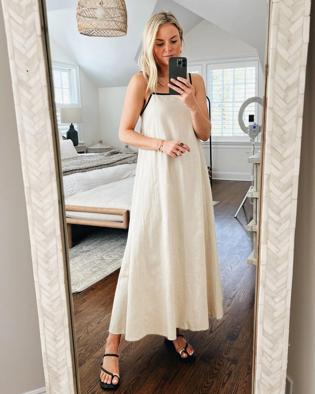 Vestido maxi de mujer Martina – lino, tirantes finos, espalda descubierta, casual