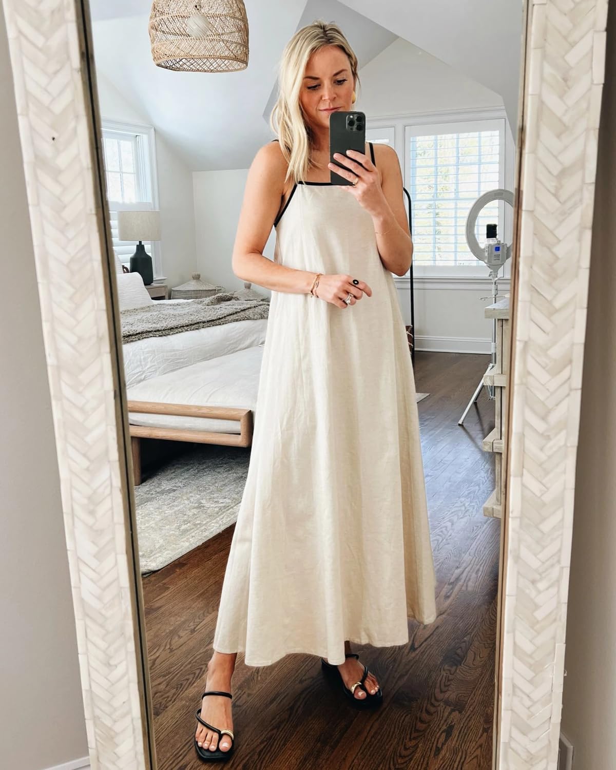 Vestido maxi de mujer Martina – lino, tirantes finos, espalda descubierta, casual