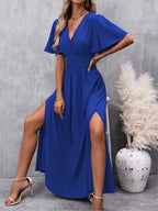Elena Vestito Elegante da Donna – Abito Maxi Plissettato con Scollo V e Spacchi