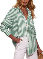 Sofia Chemise Femme – Blouse Rayée Oversize, Boutons, Manches Longues Décontractée