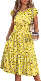 Marjorie Abito Donna Floreale – Maniche Corte, A Balze, A-Line, Tasche Estivo