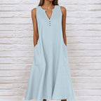 Chiara Vestito Lungo in Lino da Donna – Abito Estivo Casual con Tasche e Spacco