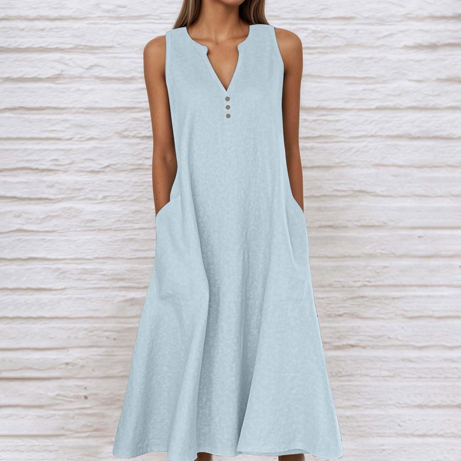 Chiara Vestito Lungo in Lino da Donna – Abito Estivo Casual con Tasche e Spacco