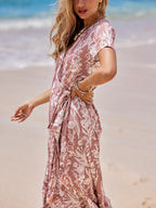 Valeria Robe Femme Maxi Fleurie – Portefeuille Col V, Fente Élégante d'Été