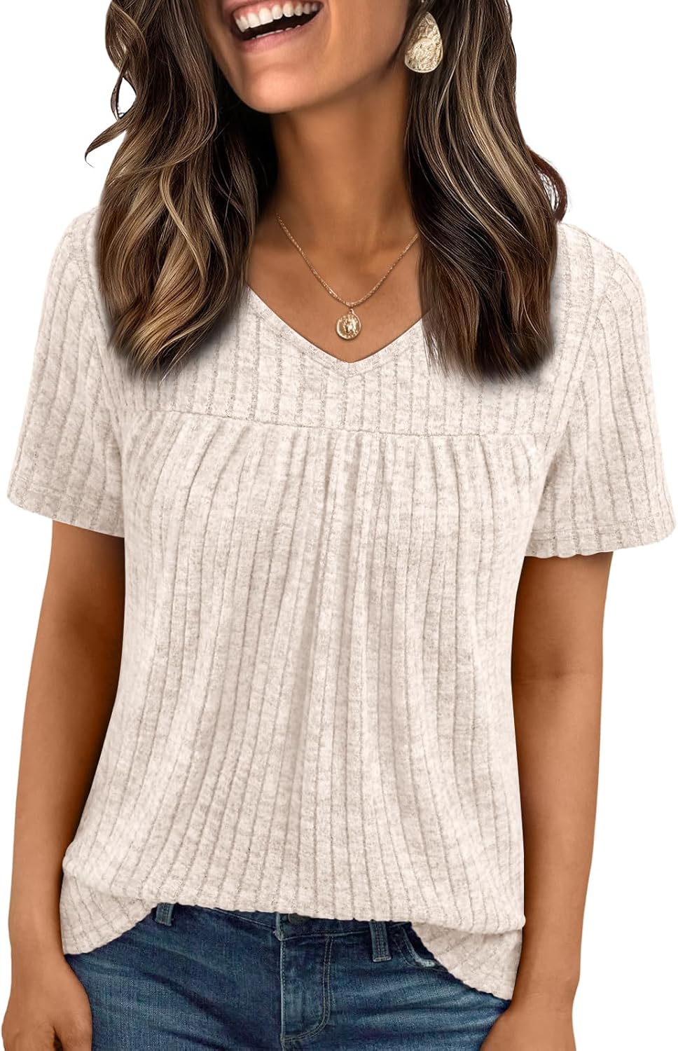 Camilla Blusa Donna – Scollo V, Dettaglio Plissé, Babydoll Flowy Casual Elegante