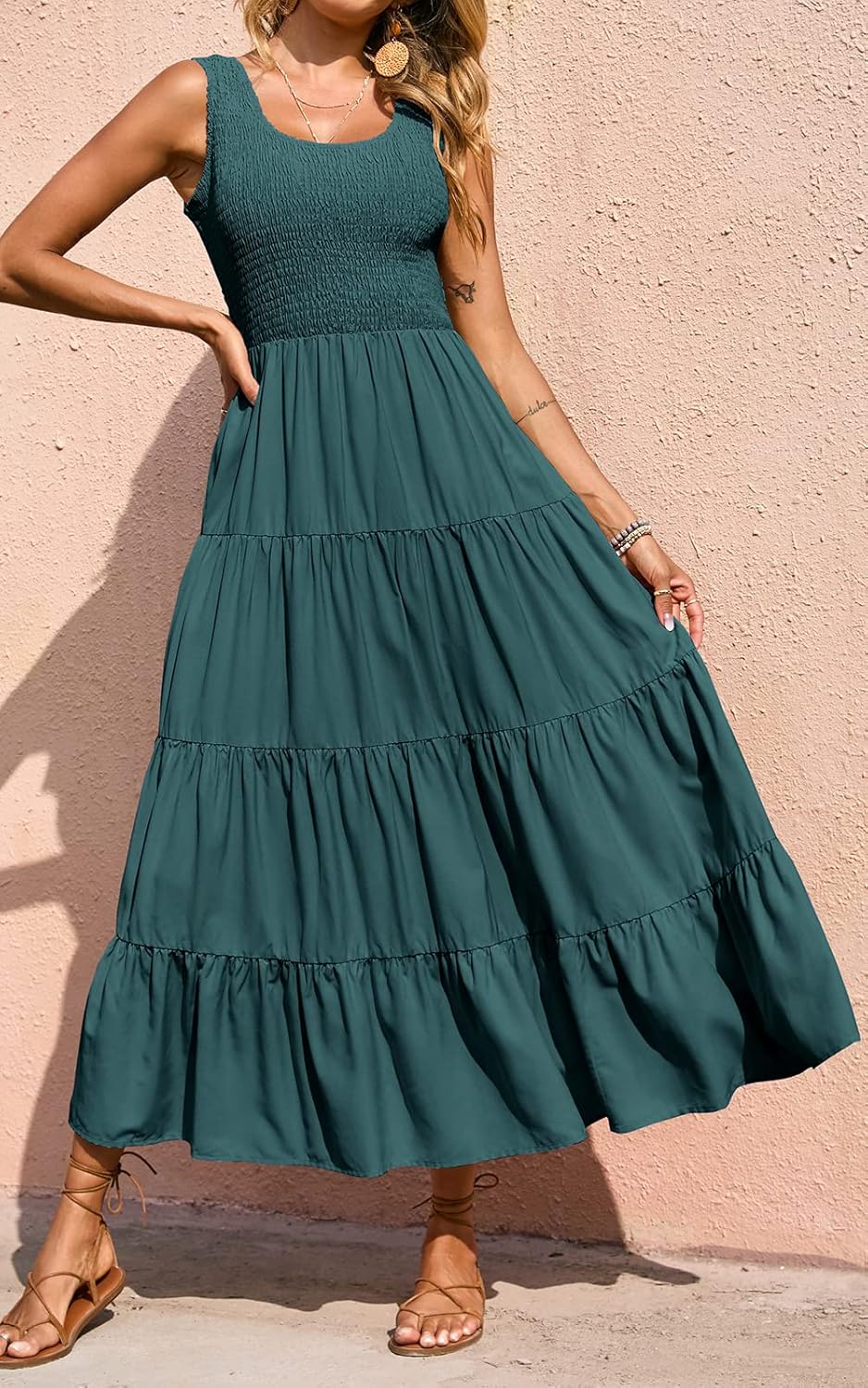 Sophie Vestito Maxi Boho da Donna – Abito Lungo Estivo Smock Elegante Senza Maniche