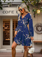 Sofia Vestito Donna Floreale – Scollo V Incrociato, Maniche Lunghe, A-Line Elegante