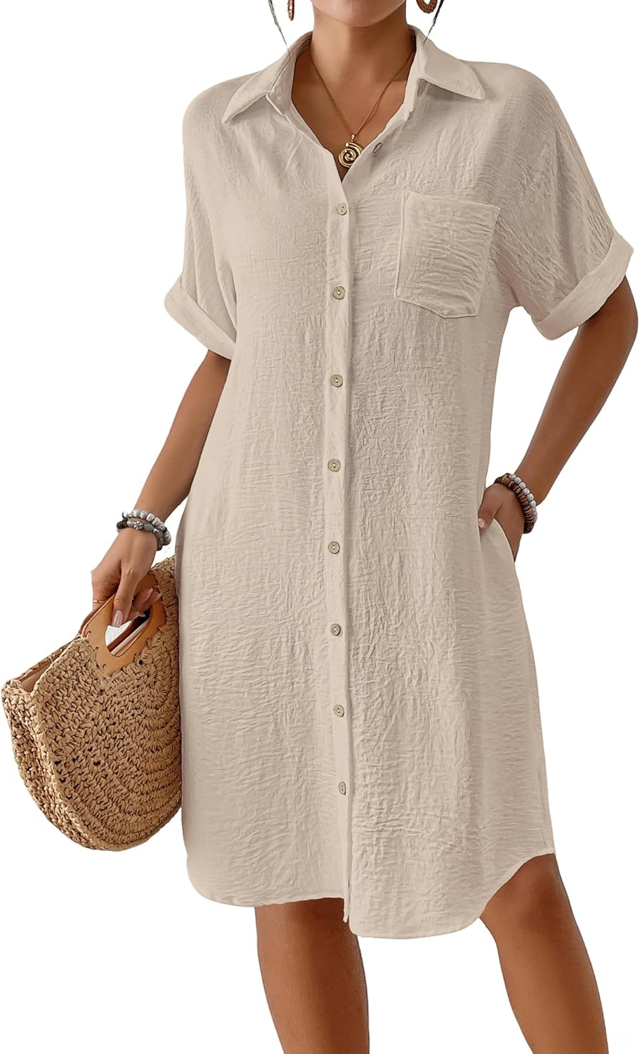 Sienna Vestido Pareo Mujer – Vestido Camisa de Playa con Botones y Bolsillos