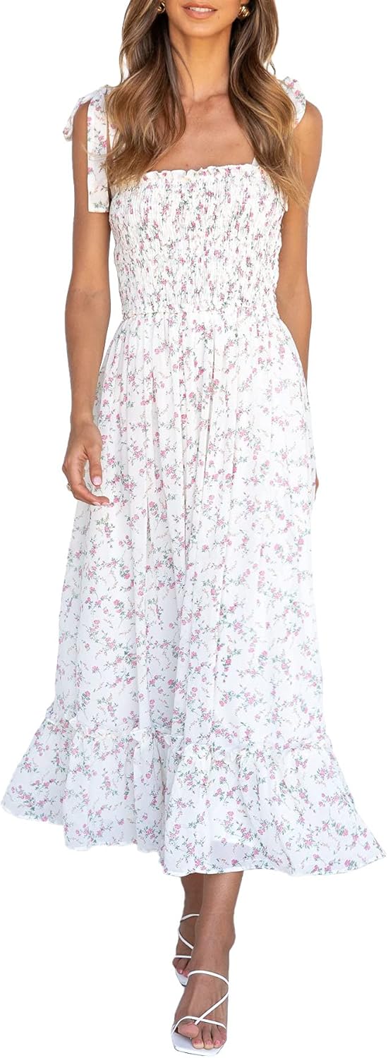 Jaimee Robe Femme Maxi Florale – Bretelles Réglables, Smock, Ligne A Estival