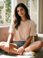 Giulia T-Shirt Donna – Oversize con Tasca in Pizzo, Maniche Corte Casual Estiva