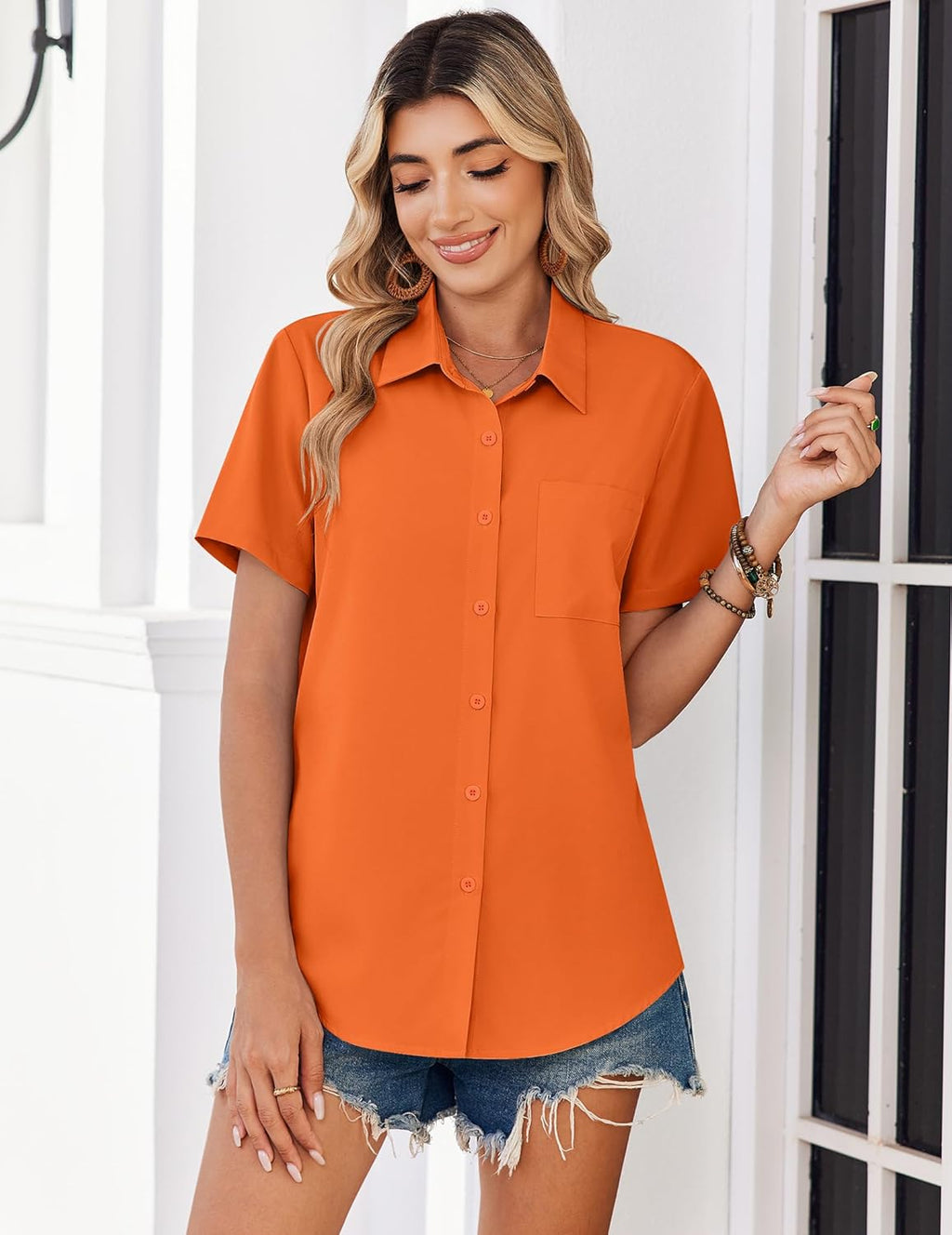 Alessia Chemise Femme – Boutons, Manches Courtes, Élégant Décontracté Bureau Léger