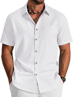 Damian Chemise d'été pour homme – Chemise en coton texturé avec poche poitrine et boutons