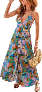 Robe Livia Femme – Robe Maxi Bohème, Col V Profond, Fente d'Été