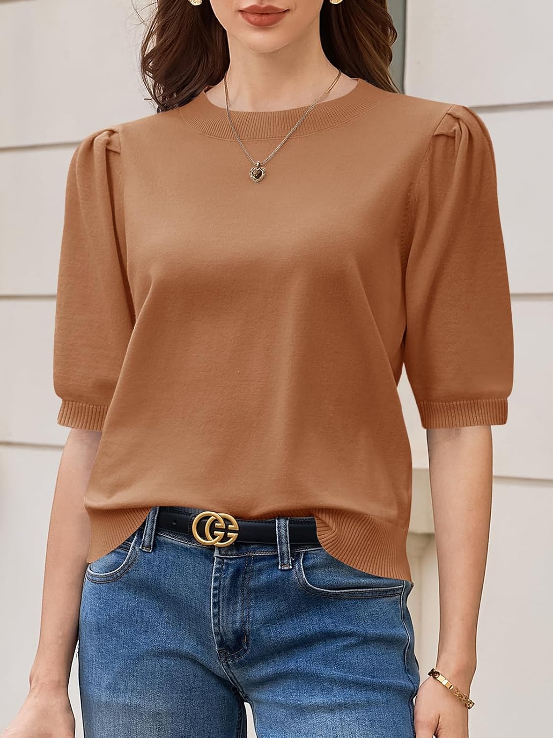Elisa Maglia Donna – Top Knit con Maniche a Palloncino, Casual Elegante