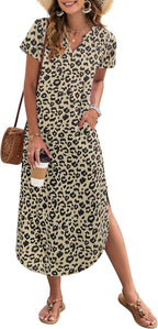 Madonna Vestido Mujer Maxi – Escote en V, Abertura Lateral, Bolsillos Casual Verano