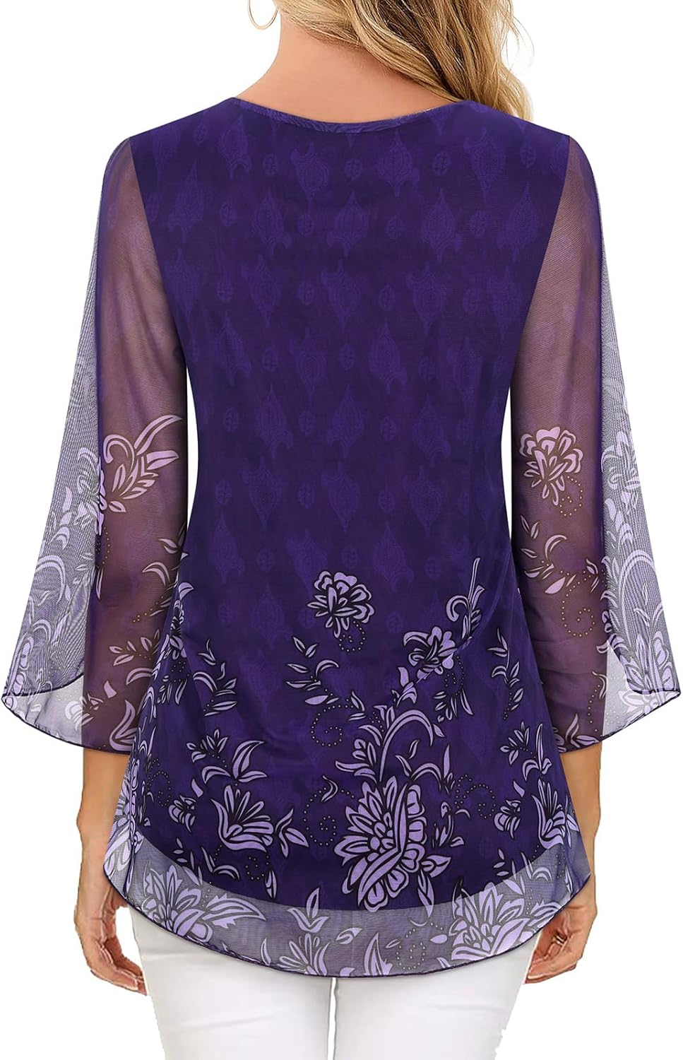 Giada Blusa Donna – Scollo Quadrato, Maniche 3/4 Volant, Tunica Chiffon Elegante