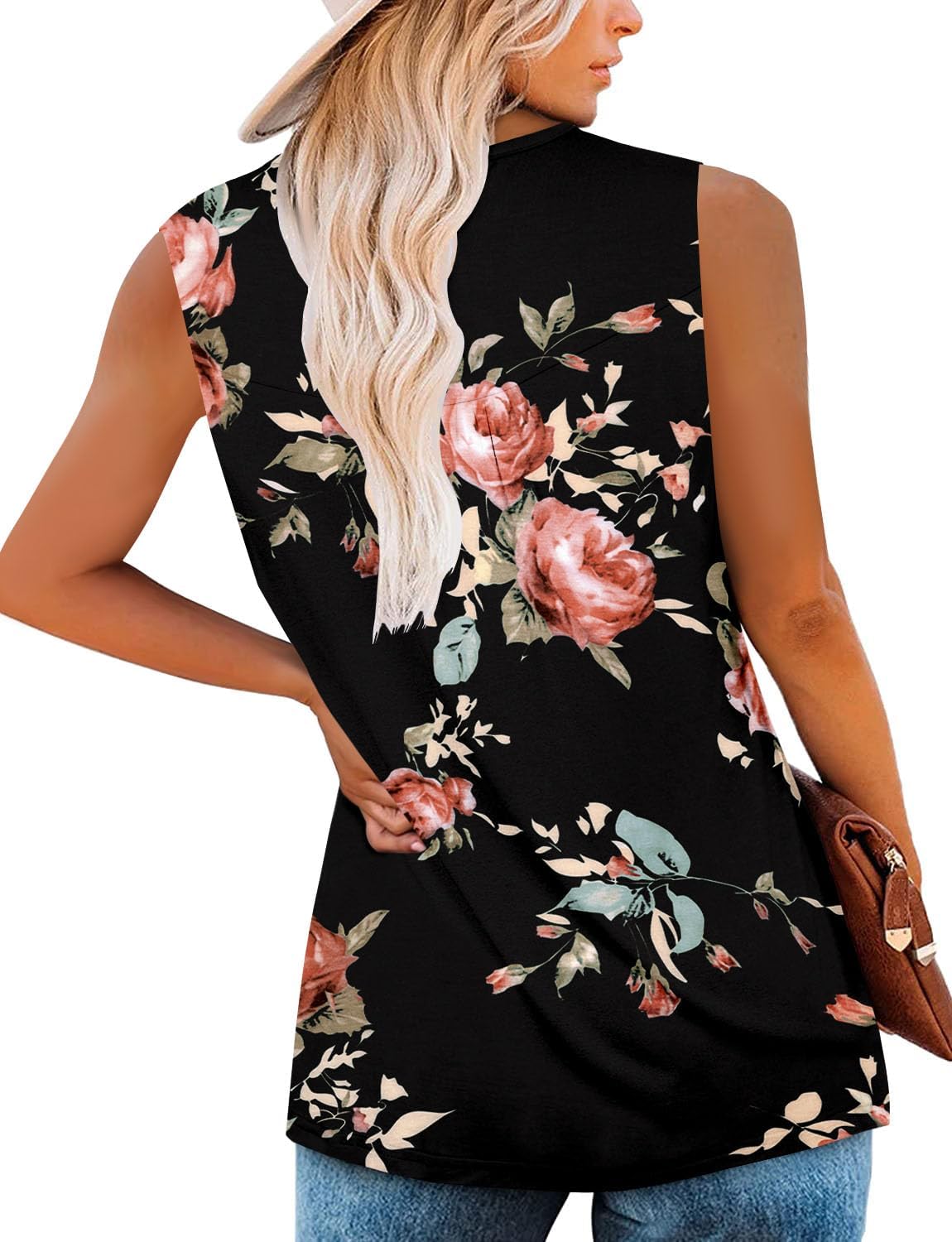 Giulia Women's Top – V-Neck Tank, Henley Buttons, Flowy Casual Style