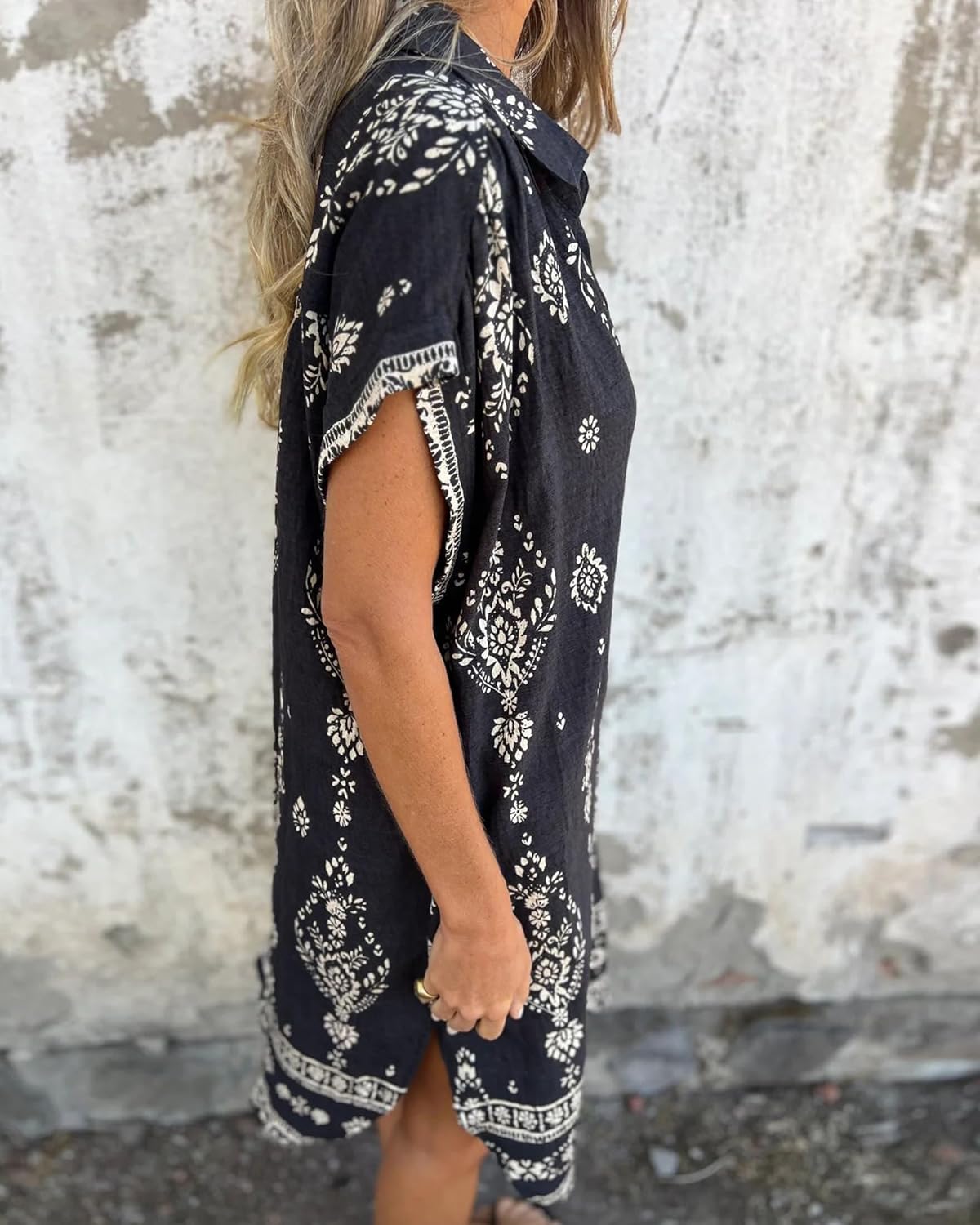 Serenity Abito Camicia Donna Bsubseach – Vestito Estivo Floreale in Lino con Bottoni e Tasche
