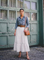 Breilla Falda Maxi para Mujer Boho – Falda Larga de Algodón con Detalles en Encaje Crochet