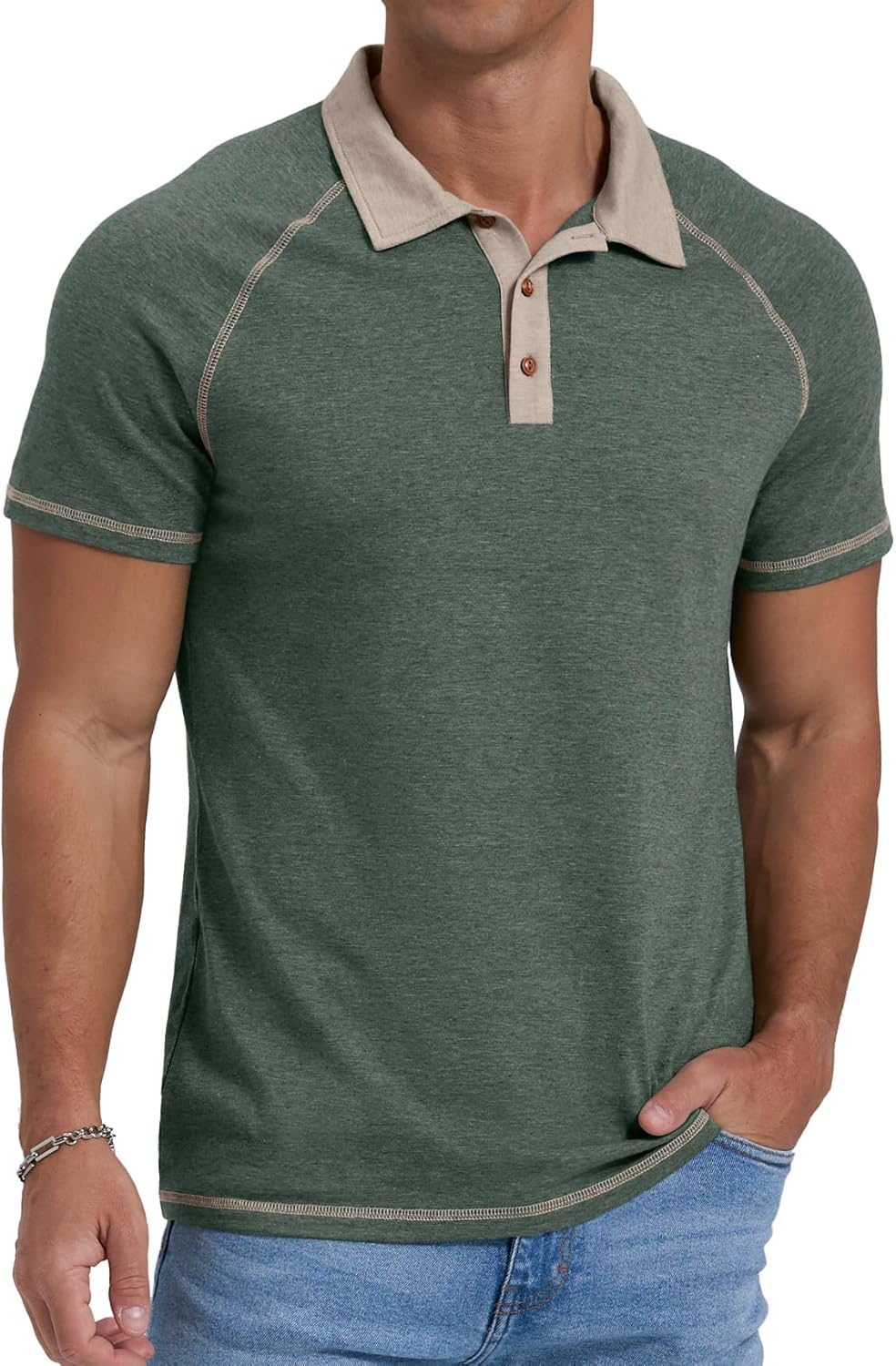 Leo Polo in Cotone da Uomo – Maglietta Estiva con Colletto Raglan e Bottoni