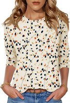 Martina Blusa Mujer – Cuello en V, Mangas 3/4, Túnica Floral Plisada Elegante