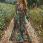 Mirabella Vestido para Mujer – Vestido Largo Floral, Escote en V, Cintura Alta, Elegante de Verano