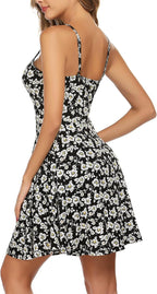 Luna Robe Femme Mini Fleurie – Bretelles Col V, Robe d'Été Coupe A-Line