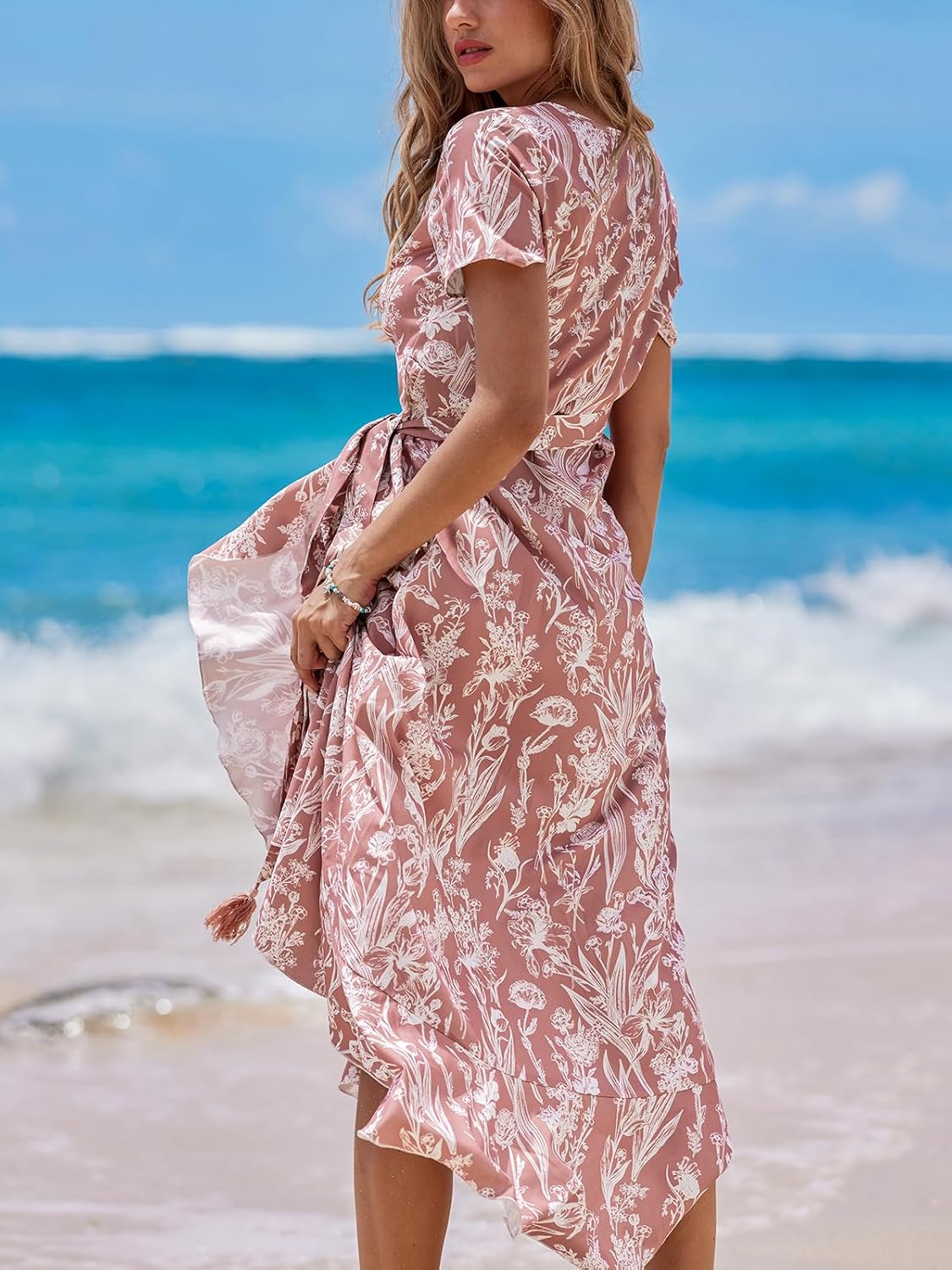 Valeria Robe Femme Maxi Fleurie – Portefeuille Col V, Fente Élégante d'Été
