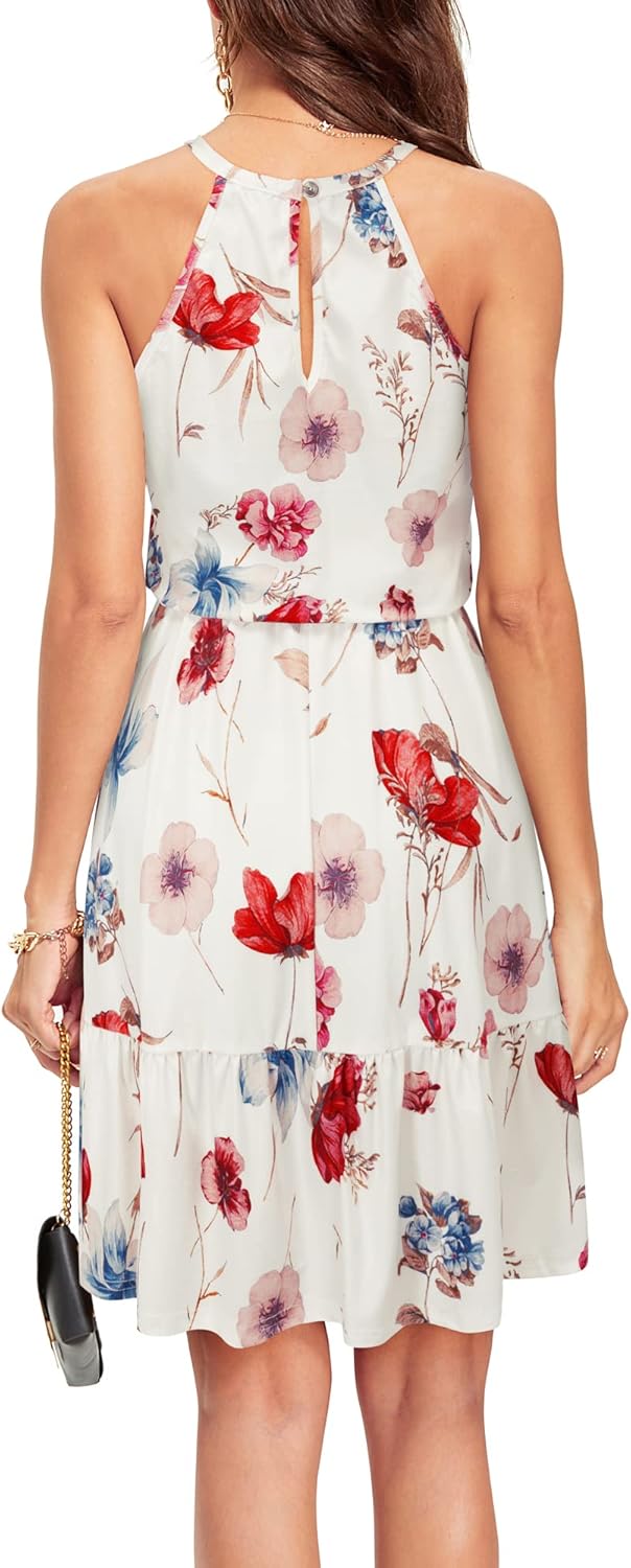 Olivia Abito Estivo Donna – Vestito Floreale con Halterneck, Cintura e Tasche