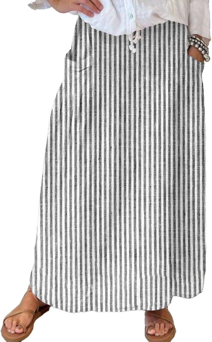Falda Larga Maxi para Mujer – Falda Larga de Algodón con Estampado de Rayas o Floral