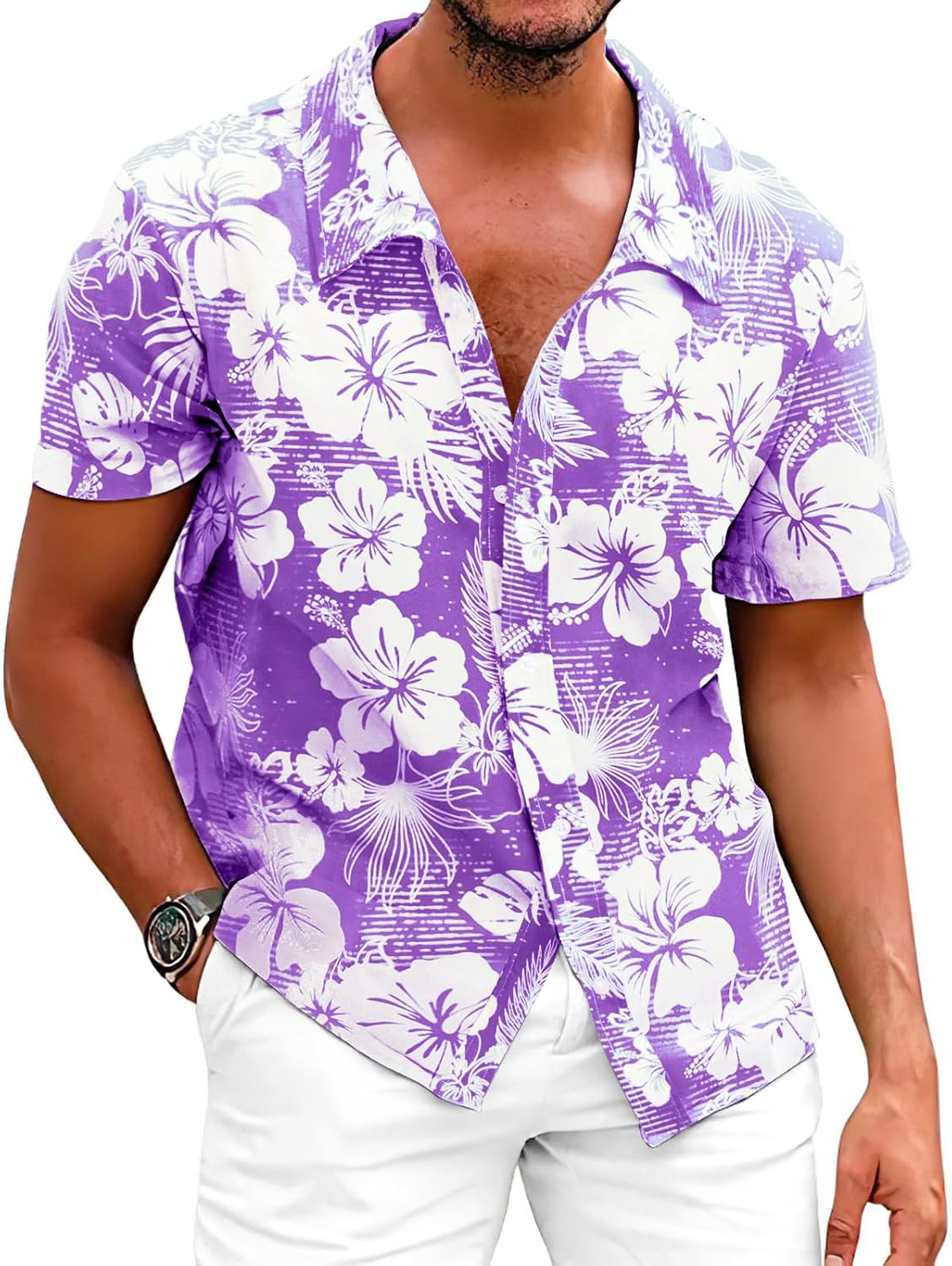 Camisa hawaiana para hombre – Camisa floral tropical casual de verano