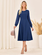 Karin Abito Donna Midi Elegante – Maniche Pizzo, Girocollo, A-Line Casual Chic