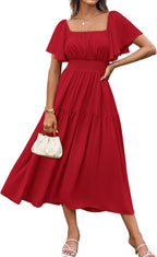Sofia Robe Femme Maxi Chiffon – Col Carré/Épaules Dénudées, Coupe A-Line Élégante
