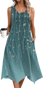 Mara Abito Donna Boho Midi – Floreale, Orlo Asimmetrico, Tasche Estivo