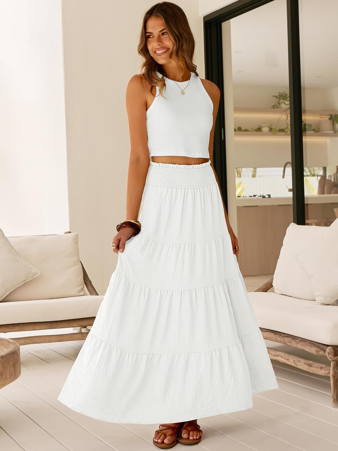 Valentina Gonna Maxi Donna Boho – Gonna Lunga Fluida a Vita Alta con Tasche