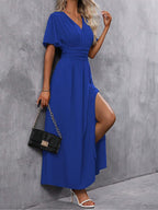 Elena Vestito Elegante da Donna – Abito Maxi Plissettato con Scollo V e Spacchi
