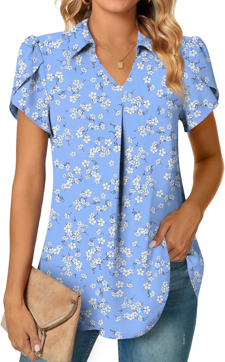 Gwendolyn Blouse Femme – Tunique en Chiffon avec Col en V et Manches Pétales