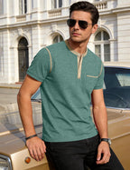 T-shirt Henley Matteo Homme – T-shirt décontracté à manches courtes avec boutons