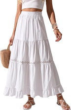 Jupe Edith Gonna Maxi Donna Boho – Jupe Longue en Coton avec Détails en Dentelle Crochet