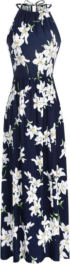Valentina Vestito Maxi Floreale da Donna – Abito Elegante Halter Estivo da Spiaggia