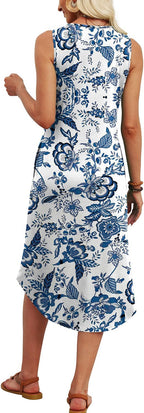 Haidee Abito Donna Midi Estivo – Senza Maniche, Bottoni Frontali, Tasche Casual