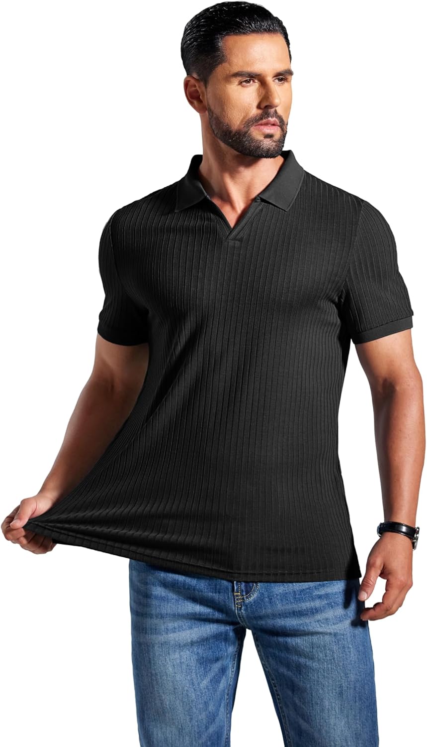 Marco Polo Hombre Slim Fit – Polo de Canalé con Cuello en V Casual Elegante