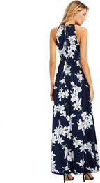 Valentina Vestito Maxi Floreale da Donna – Abito Elegante Halter Estivo da Spiaggia