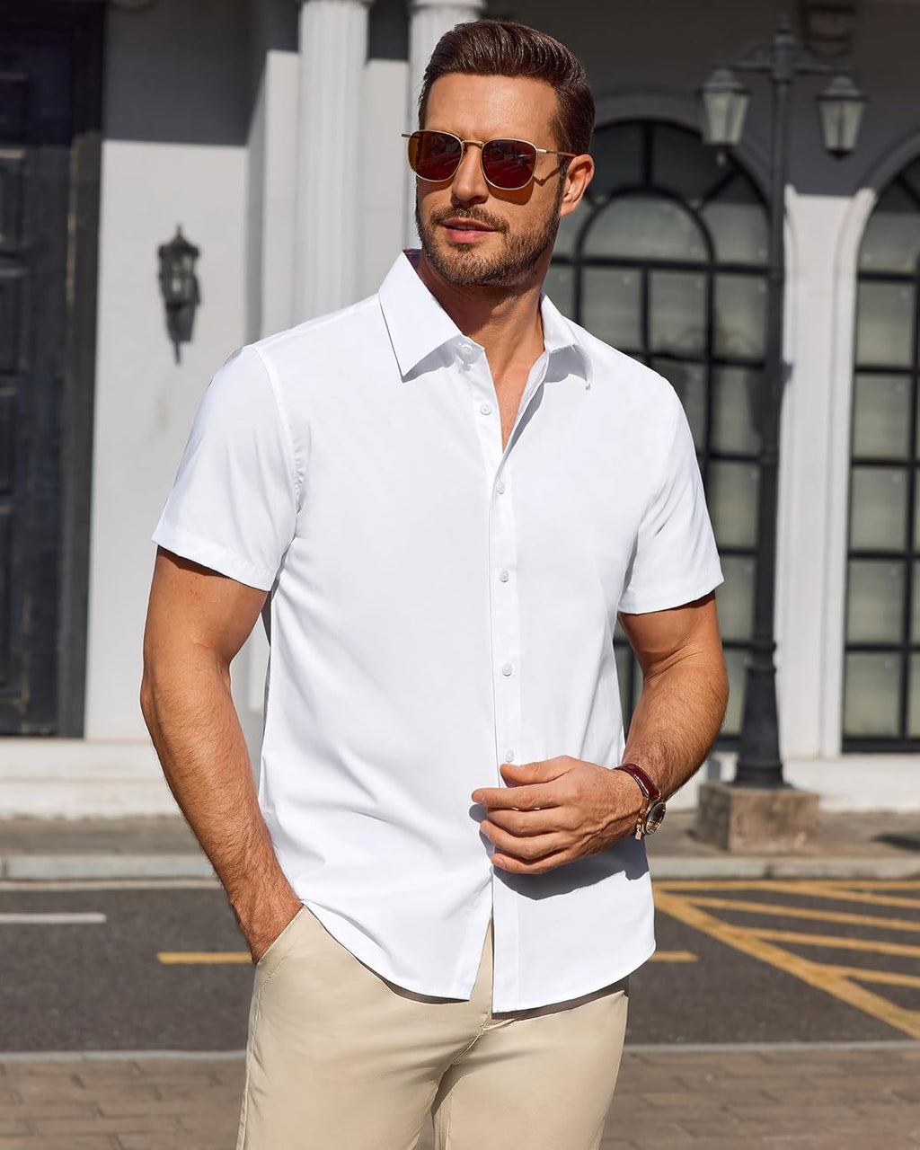 Juancho Chemise élégante pour homme – Chemise business extensible anti-taches à manches courtes