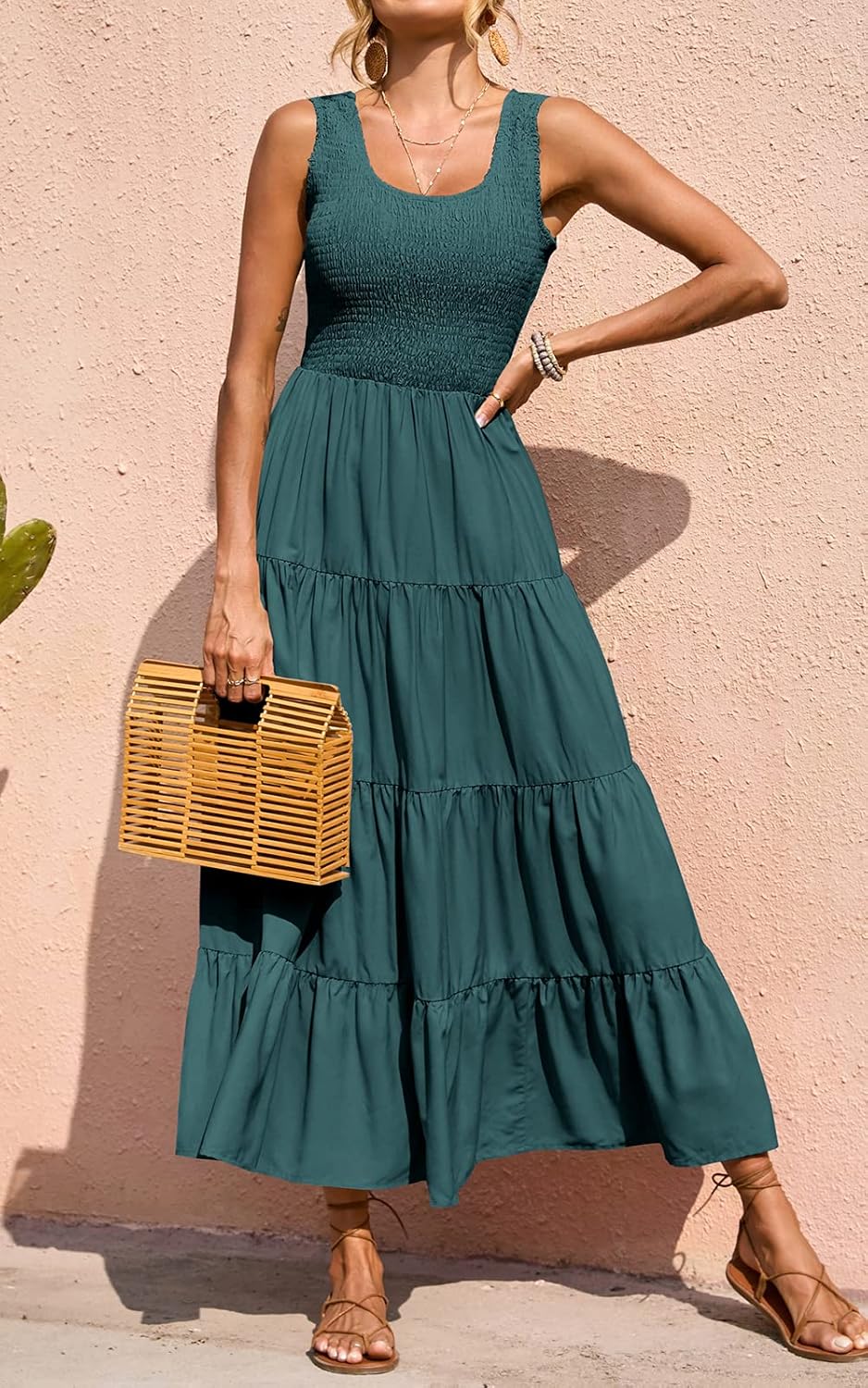 Sophie Vestido Maxi Boho para Mujer – Vestido Largo de Verano Elegante sin Mangas con Fruncido