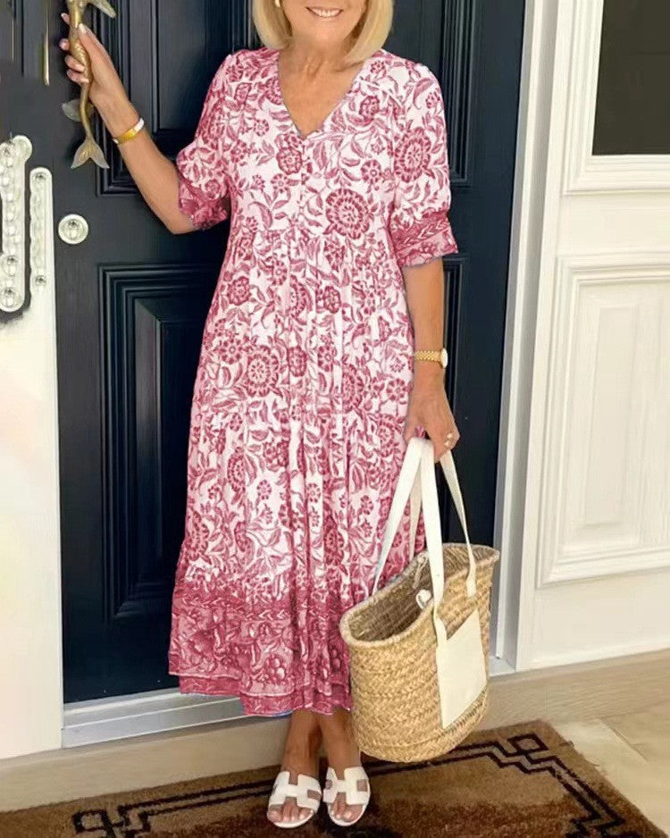 Trina Abito Donna Maxi Floreale – Vestito Scollo V Leggero Elegante Casual