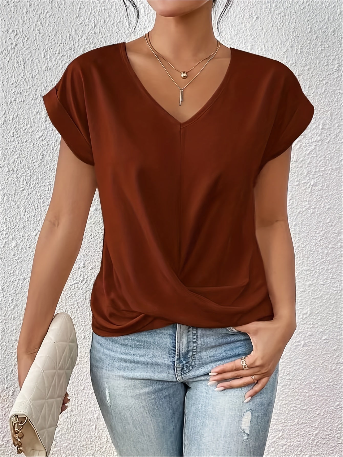 Yasmine Top Donna – Scollo a V con Nodo, Vestibilità Elegante & Comfort Quotidiano