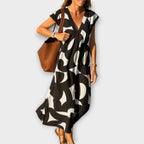 Sorisa Robe Femme Col V – Robe Légère Fluide, Style Polyvalent Casual Chic